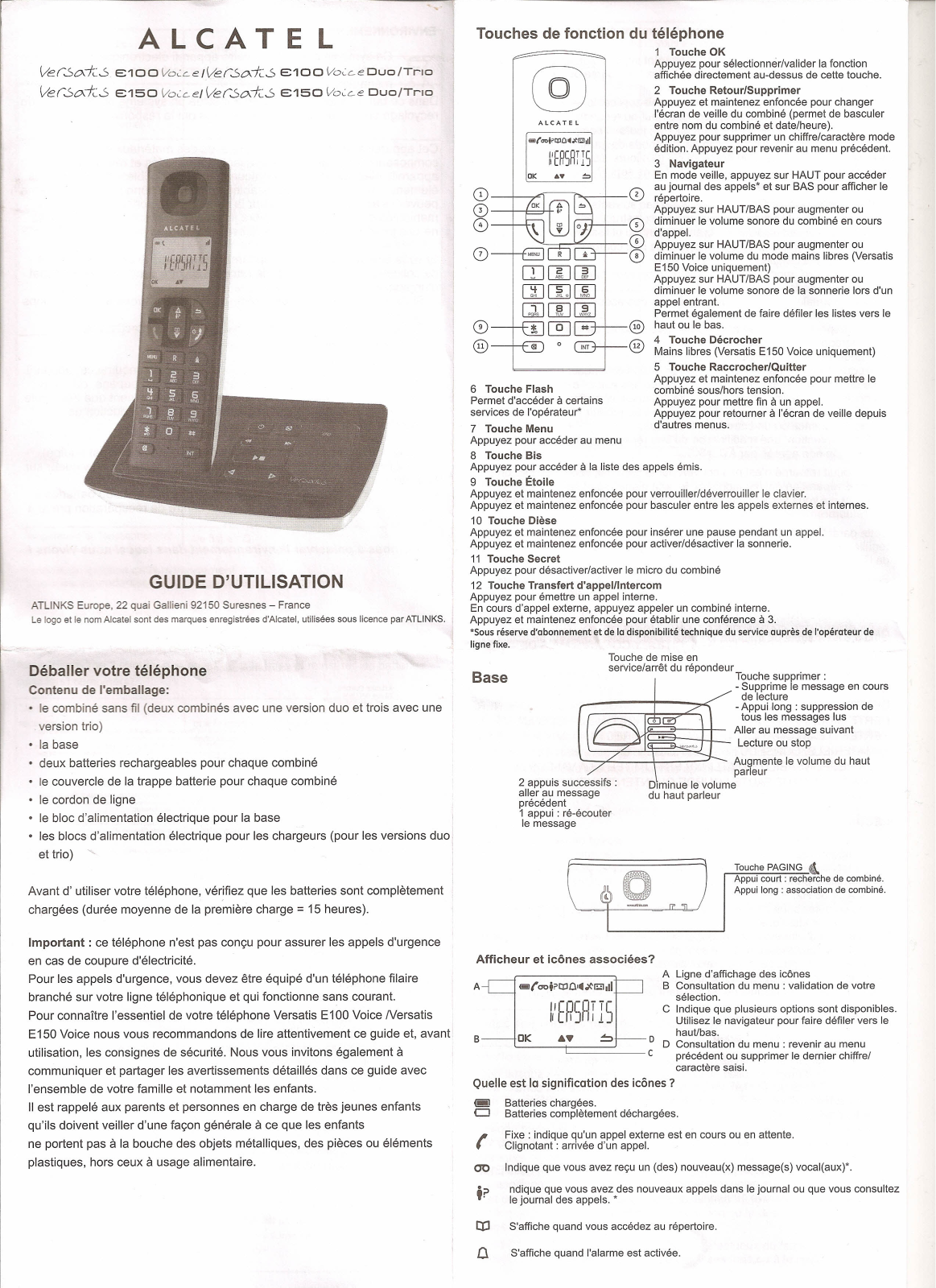 Alcatel VERSATIS E150 Voice, VERSATIS E150 Voice DUO, VERSATIS E150 Voice TRIO, VERSATIS E100 Voice, VERSATIS E100 Voice DUO User Manual