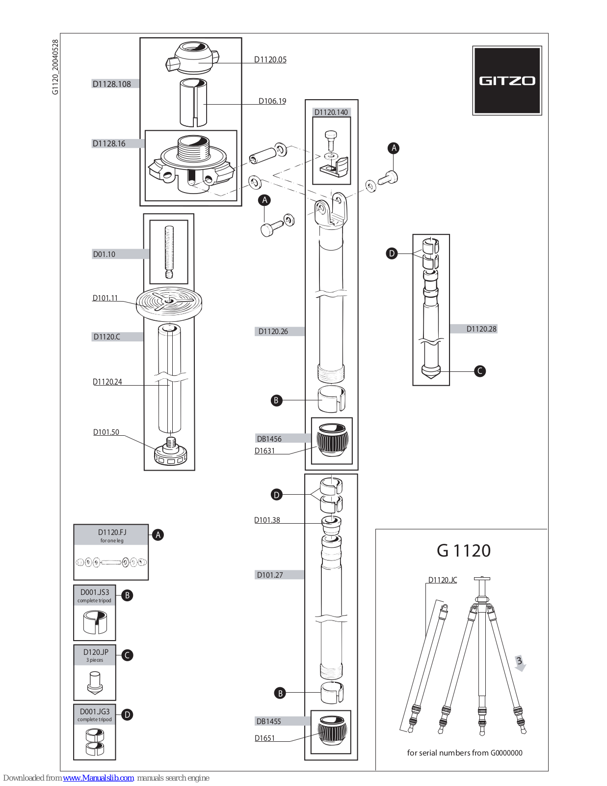 Gitzo Classic Sport G1120 G1120 Parts List