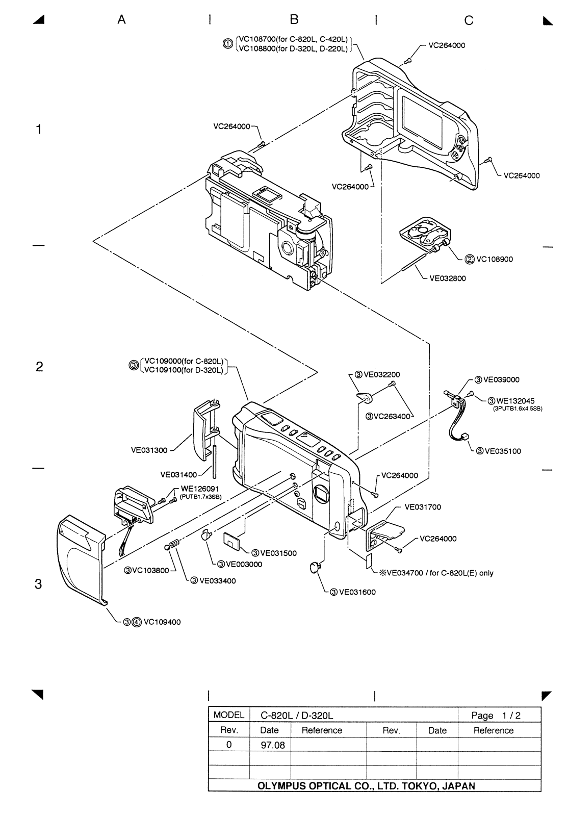 OLYMPUS C-820L Parts List