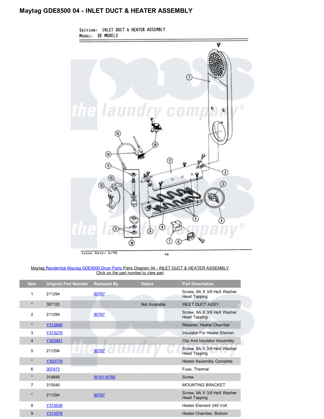 Maytag GDE8500 Parts Diagram