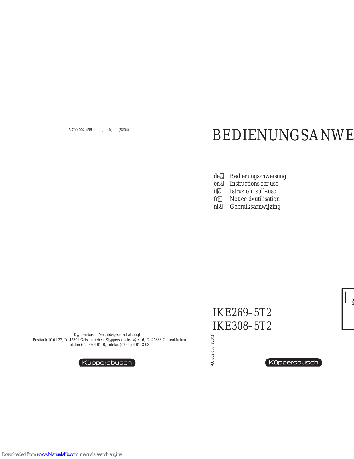 Kuppersbusch IKE269-5T2, IKE308-5T2 Operating Instructions Manual