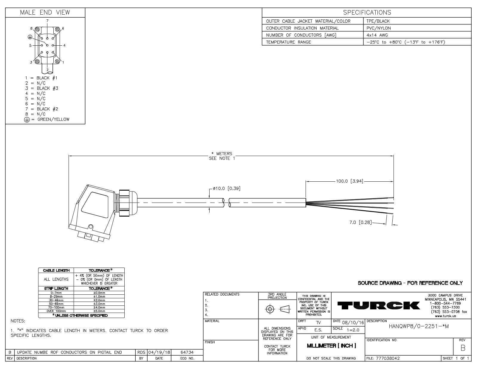 Turck HANQWP8/0-2251-1.5M Data Sheet