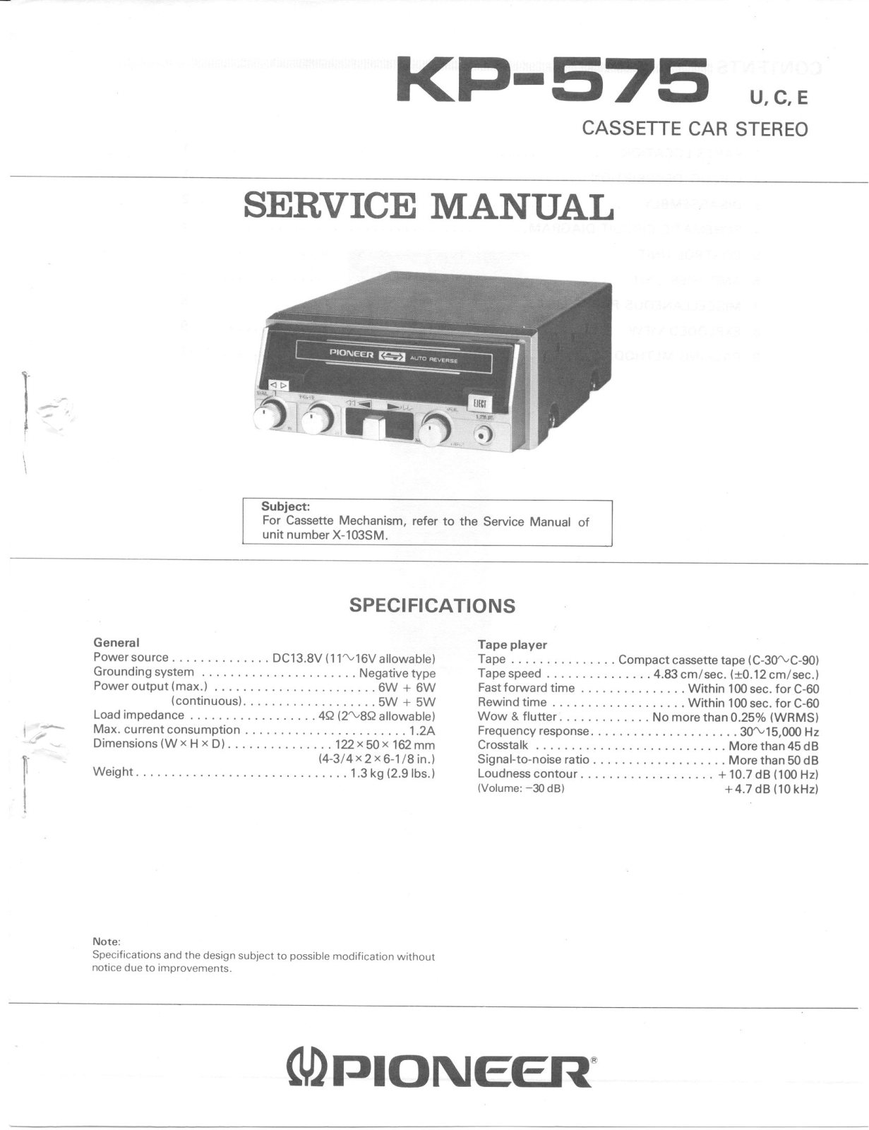 Pioneer KP-575 Service Manual