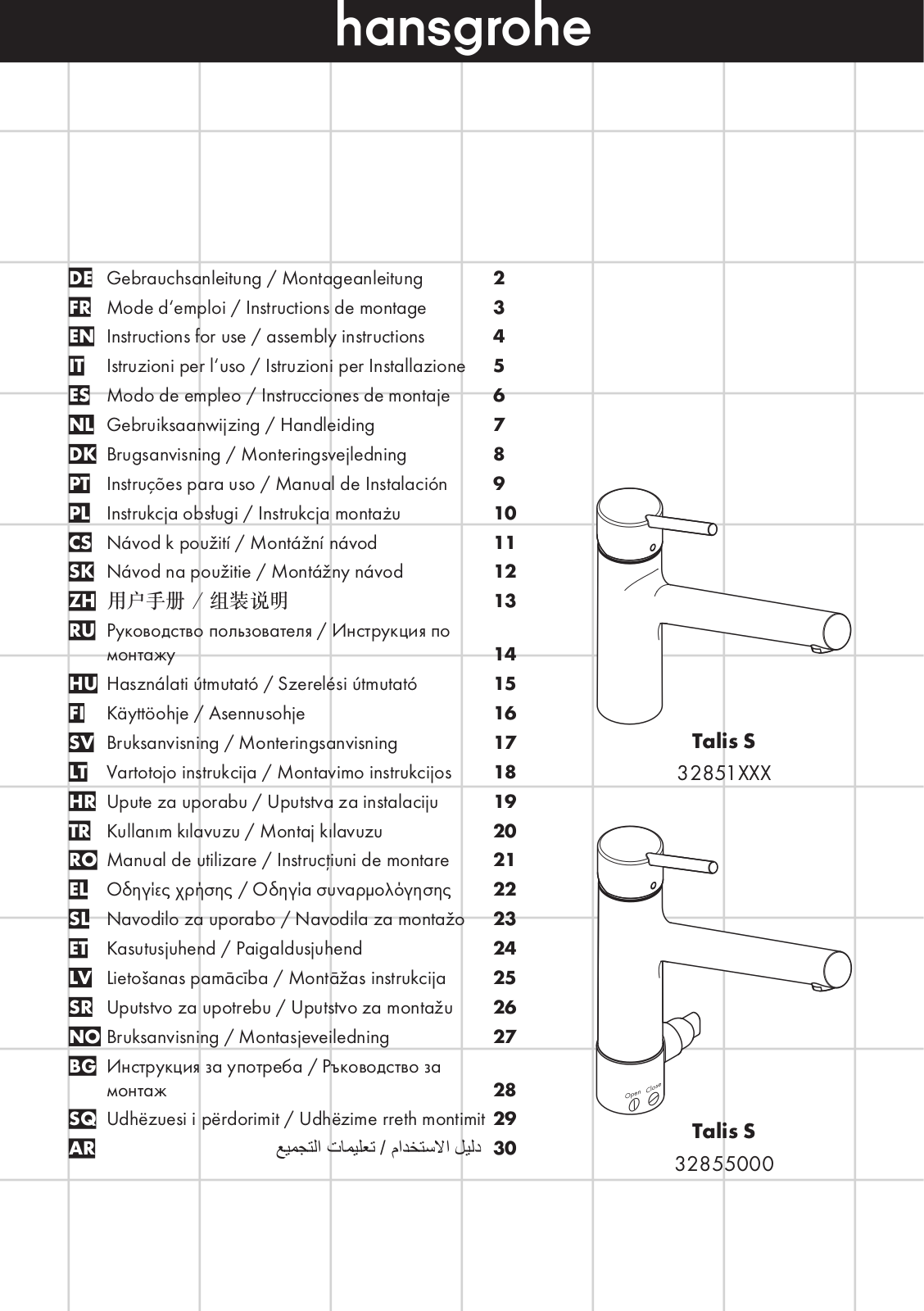 Hansgrohe 32855000 Instructions For Use/assembly Instructions