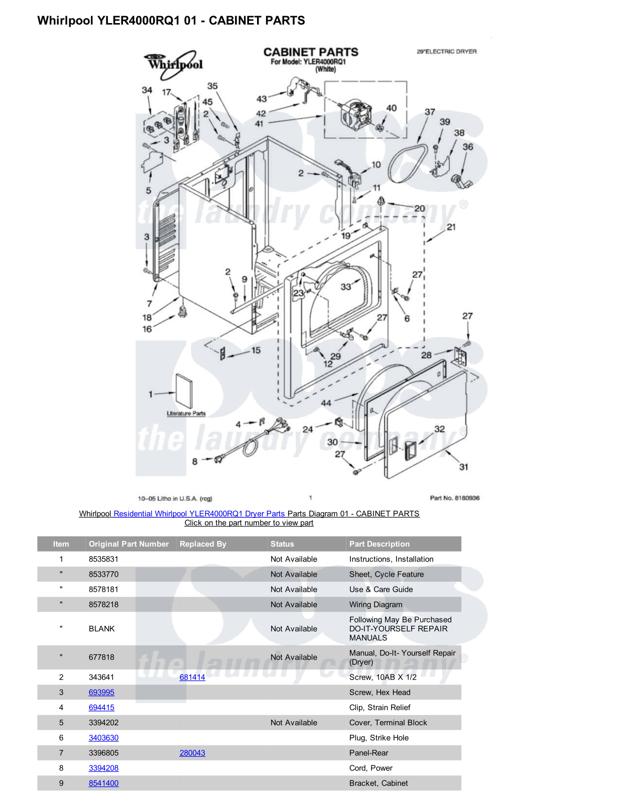 Whirlpool YLER4000RQ1 Parts Diagram