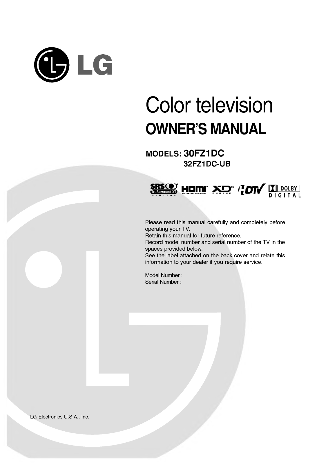 LG 32FZ1DC User Manual