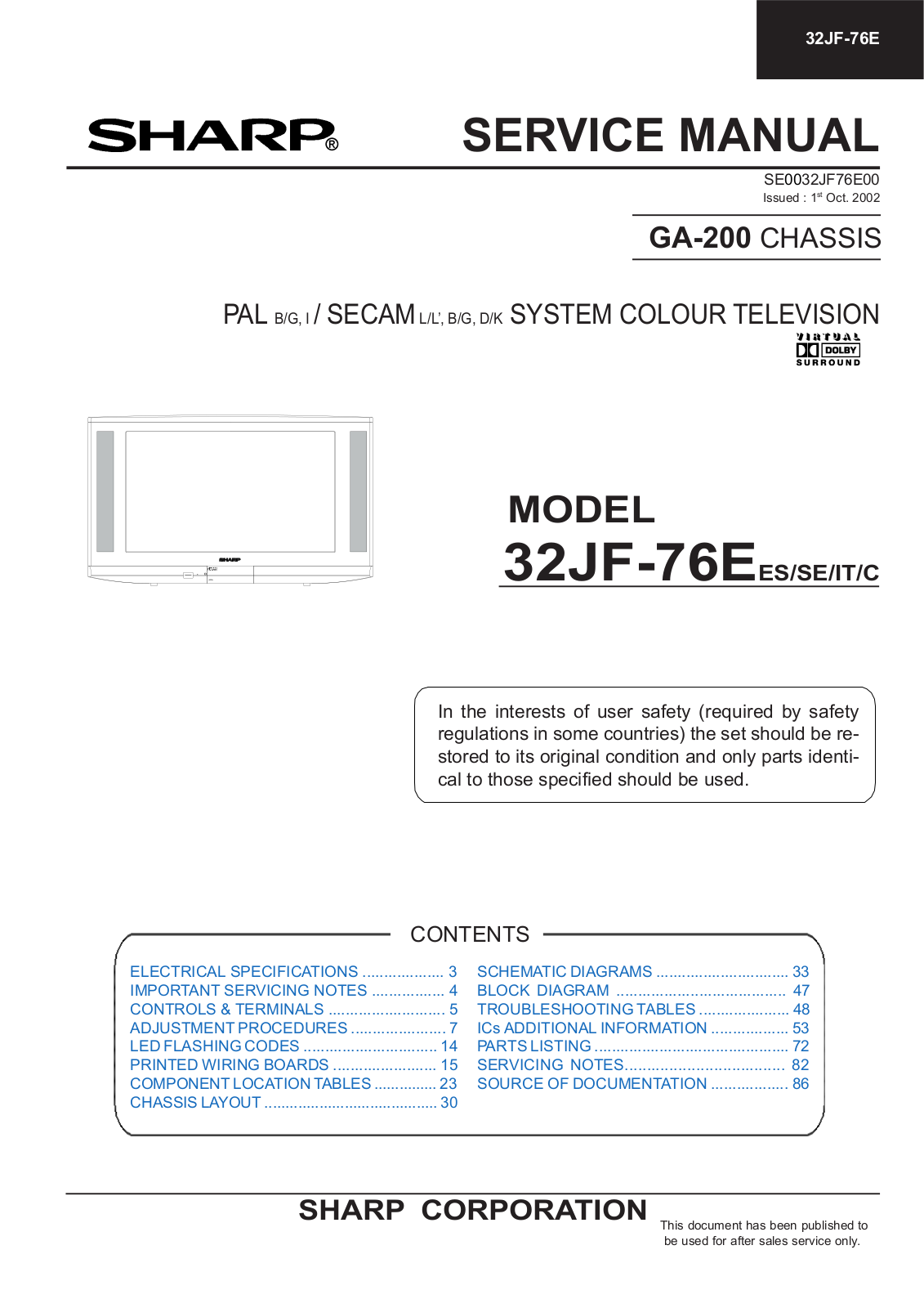 SHARP 32JF-76E Service Manual