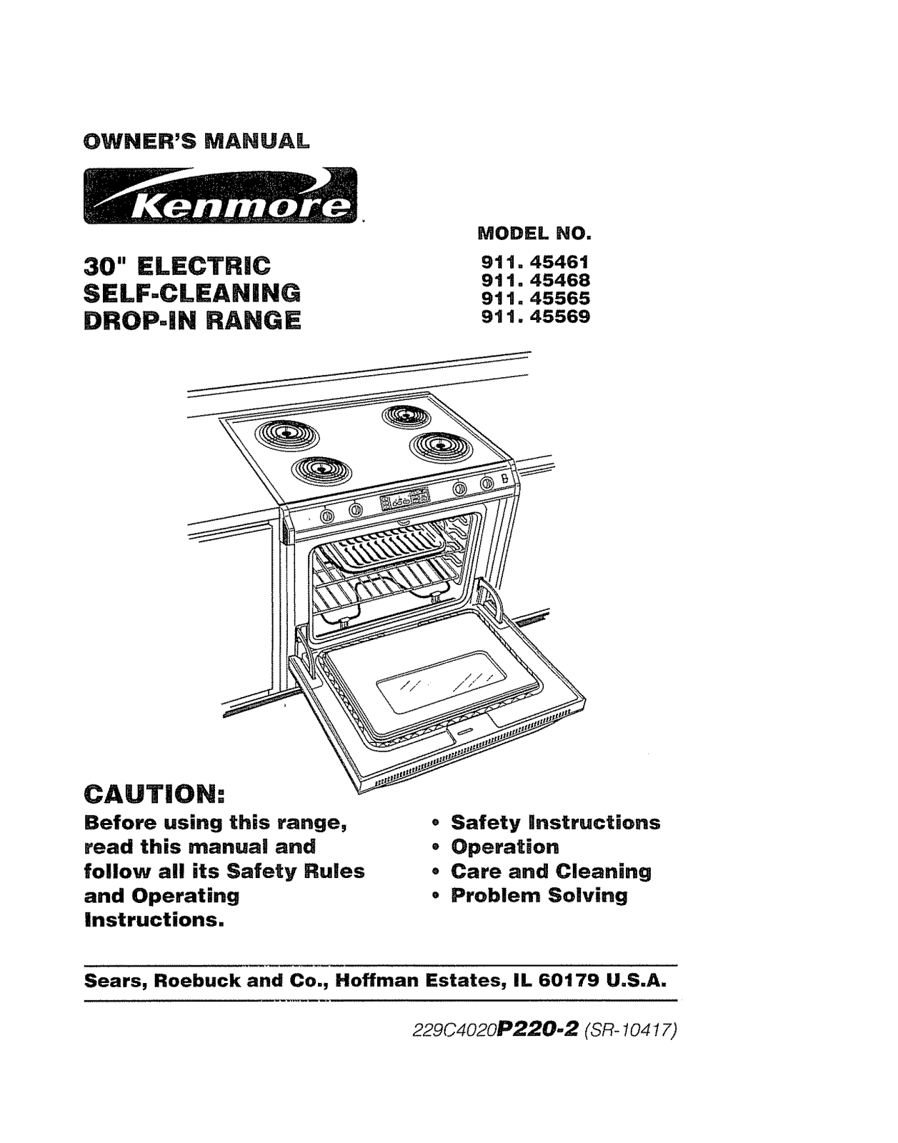 Kenmore 91145565892, 91145565893 Owner’s Manual