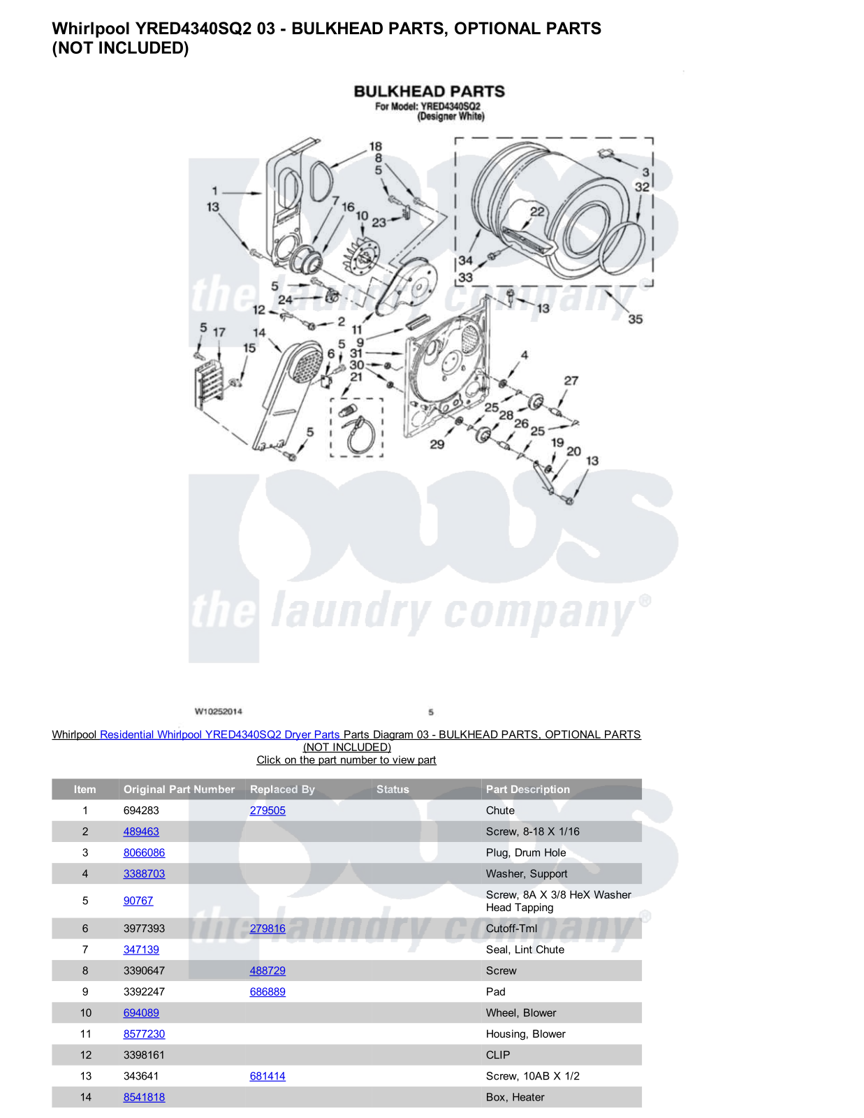 Whirlpool YRED4340SQ2 Parts Diagram