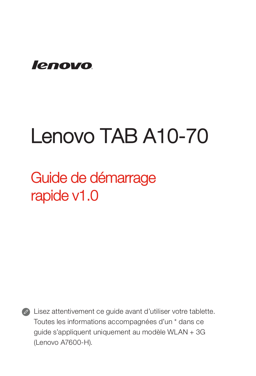 LENOVO A10-70 Guide rapide