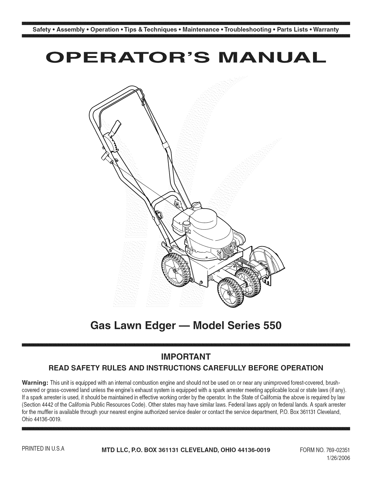 MTD 25B-551A729, 25B-551A700 Owner’s Manual