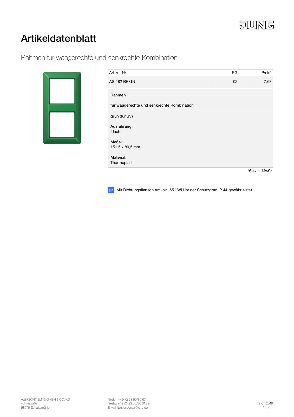 Jung AS 582 BF GN User Manual