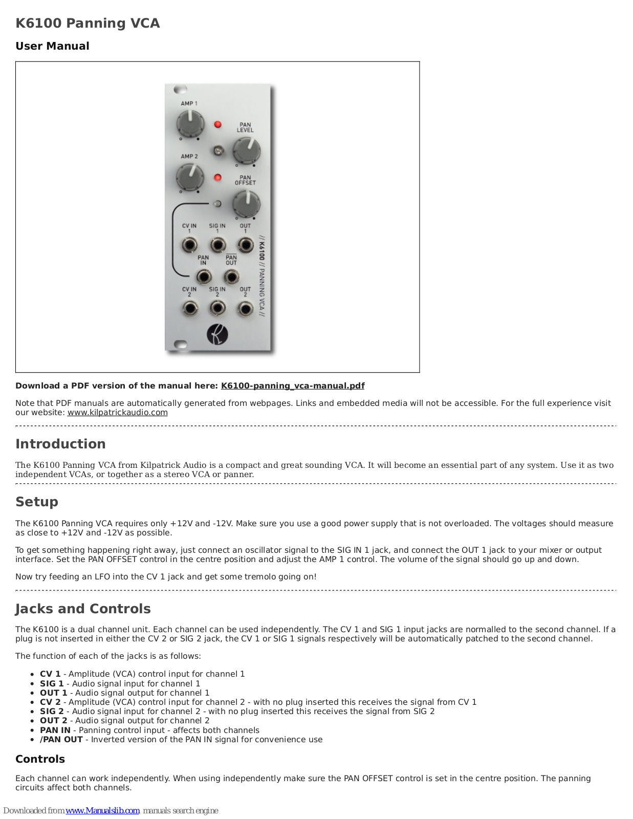 Kilpatrick Audio K6100 User Manual