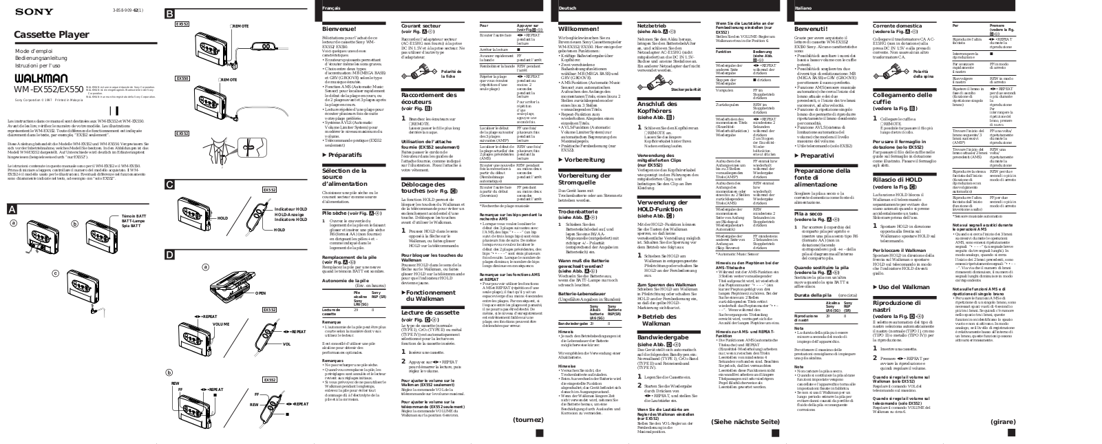 Sony WM-EX552, WM-EX550 Operating Instructions