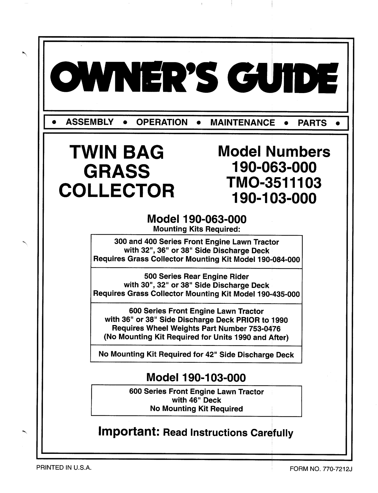 MTD TMO-3511103, 190-103-000 User Manual