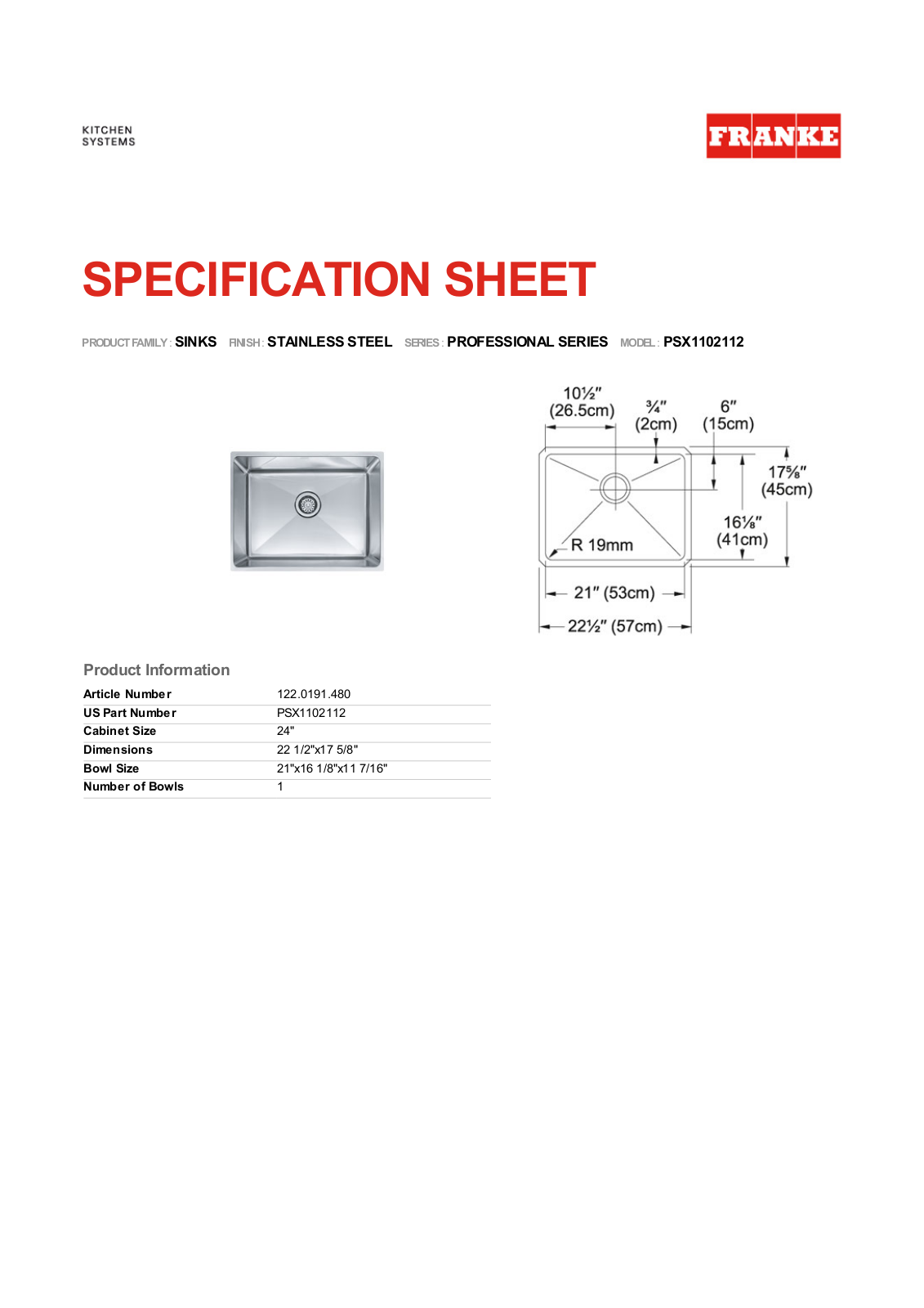 Franke Foodservice PSX1102112 User Manual