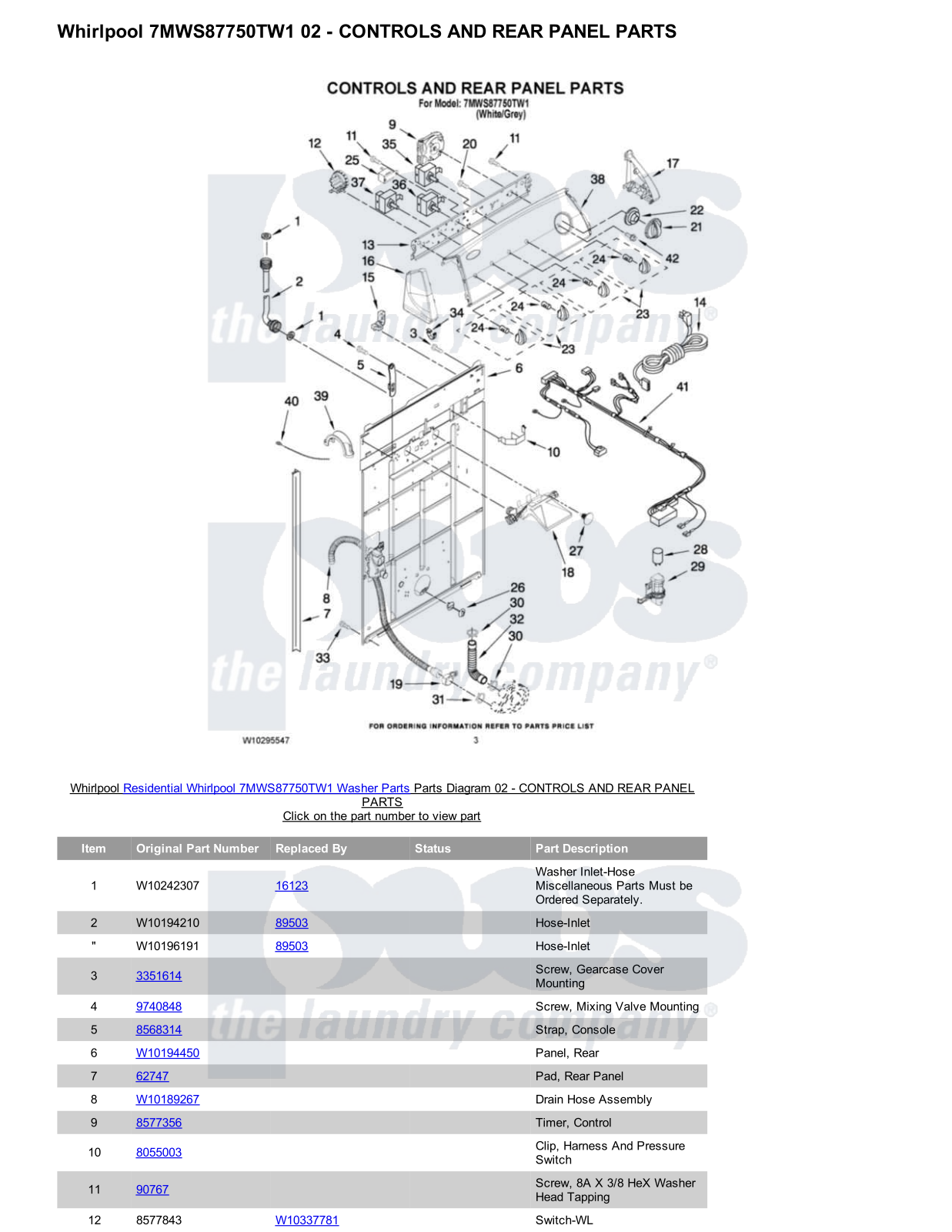 Whirlpool 7MWS87750TW1 Parts Diagram