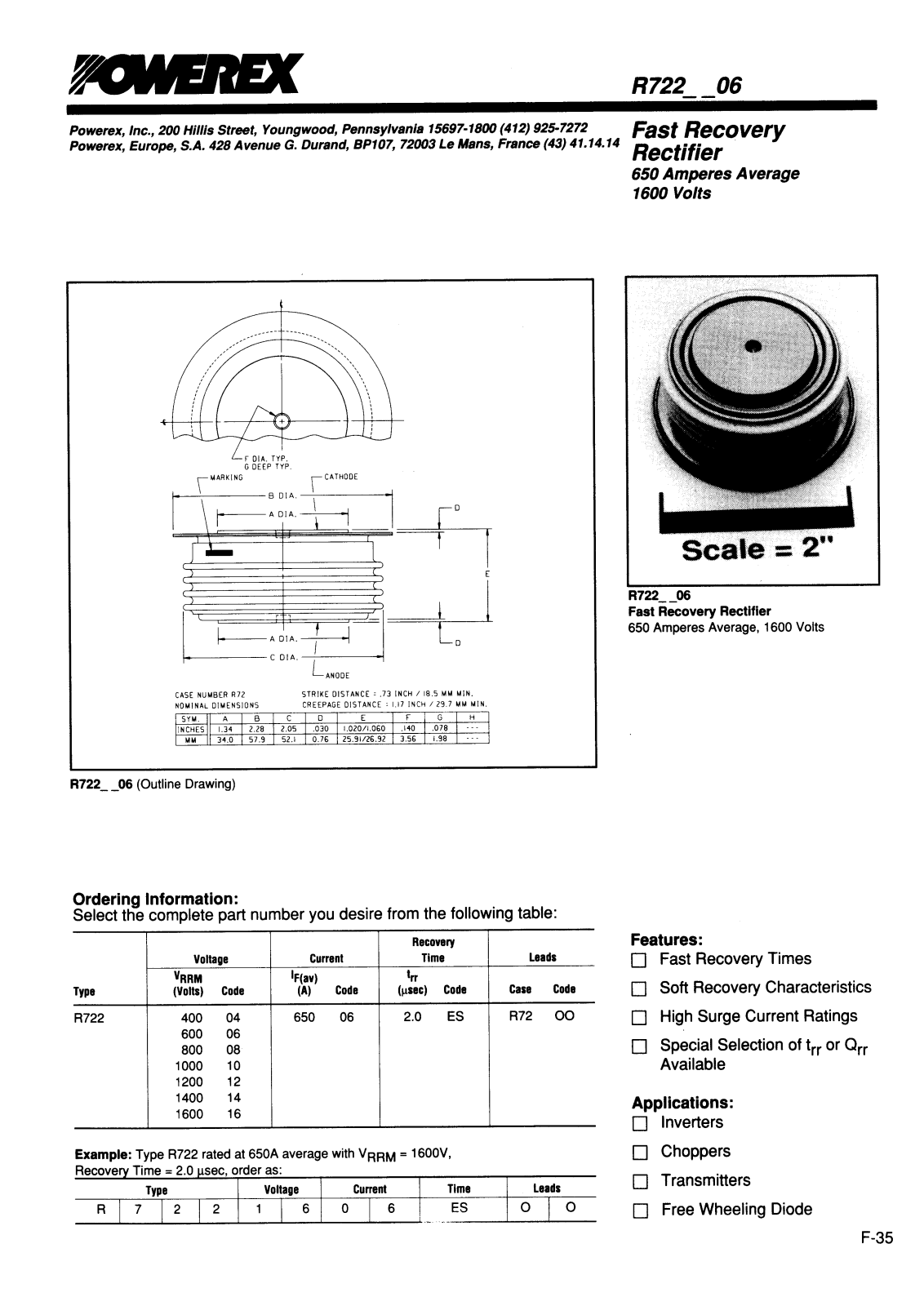 POWEREX R7220406HS, R7220606HS, R7220806HS, R7220206HS, R7221006HS Datasheet