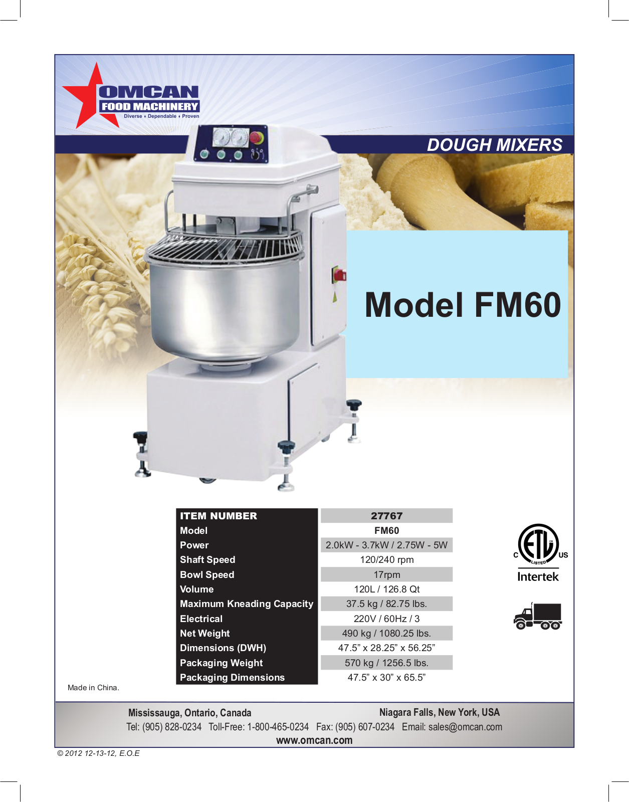 Omcan Food Machinery FM60 User Manual