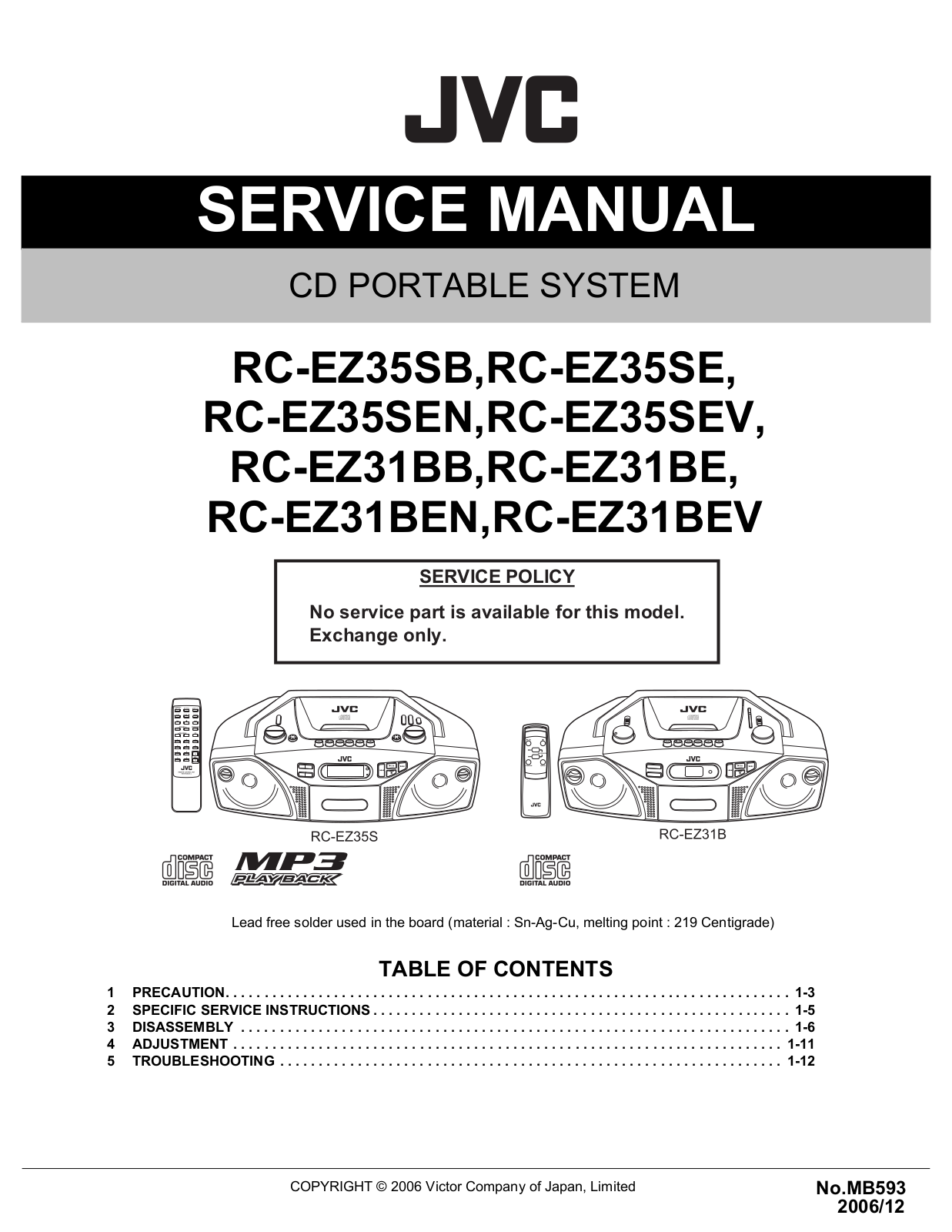 JVC RCEZ-31, RCEZ-31-BB, RCEZ-31-BE, RCEZ-31-BEN, RCEZ-31-BEV Service manual