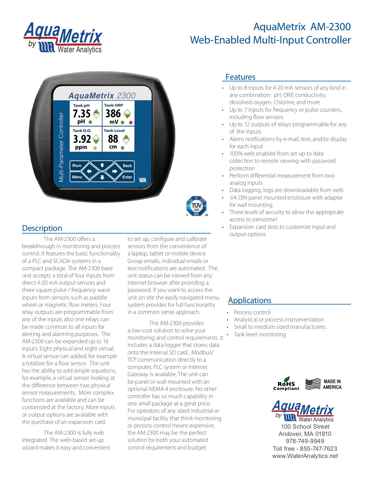 AquaMetrix 2300 Specifications