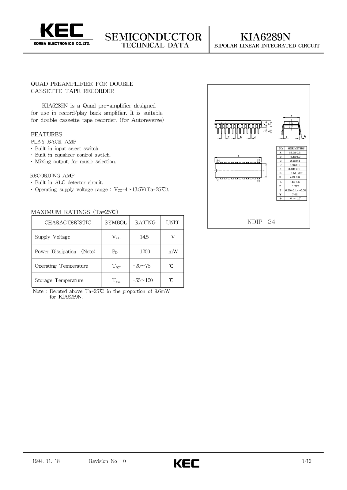 KEC KIA6289N Datasheet