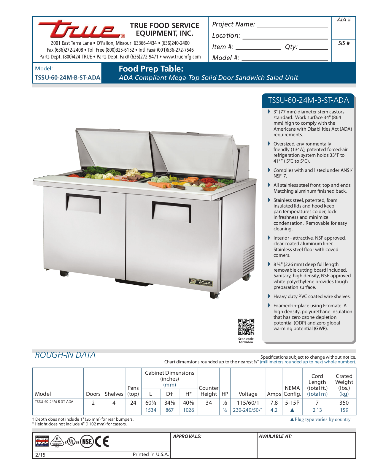 True TSSU-60-24M-B-ST-ADA User Manual