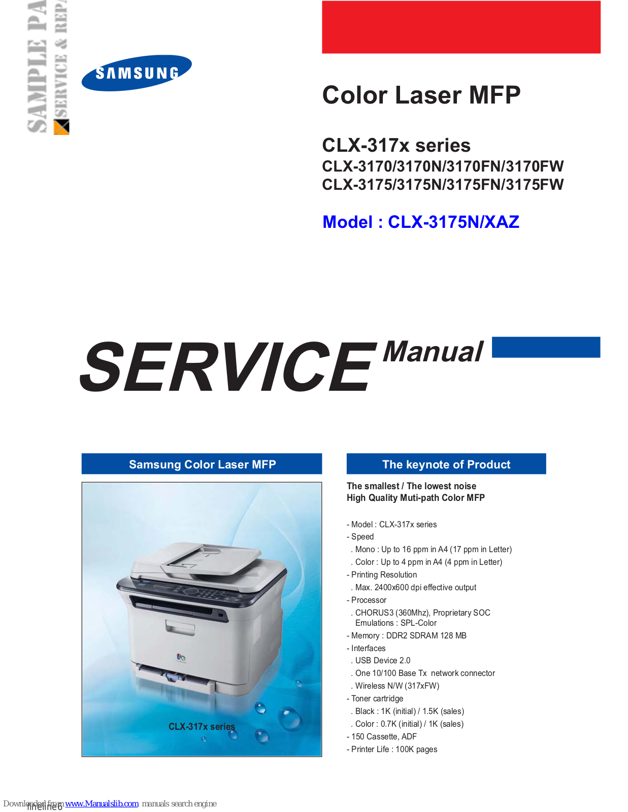 Samsung CLX-317x series, CLX-3170, CLX-3170N, CLX-3170FN, CLX-3170FW Service Manual