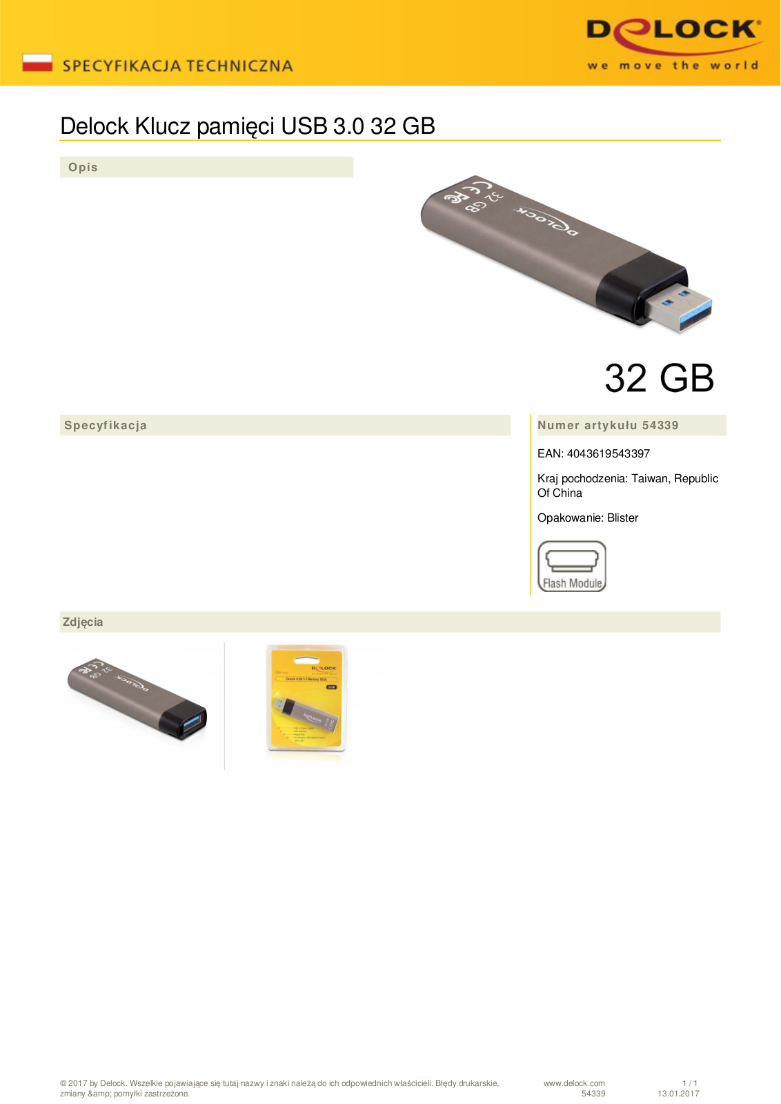 DeLOCK memory stick 32GB, USB-A 3.0 User Manual