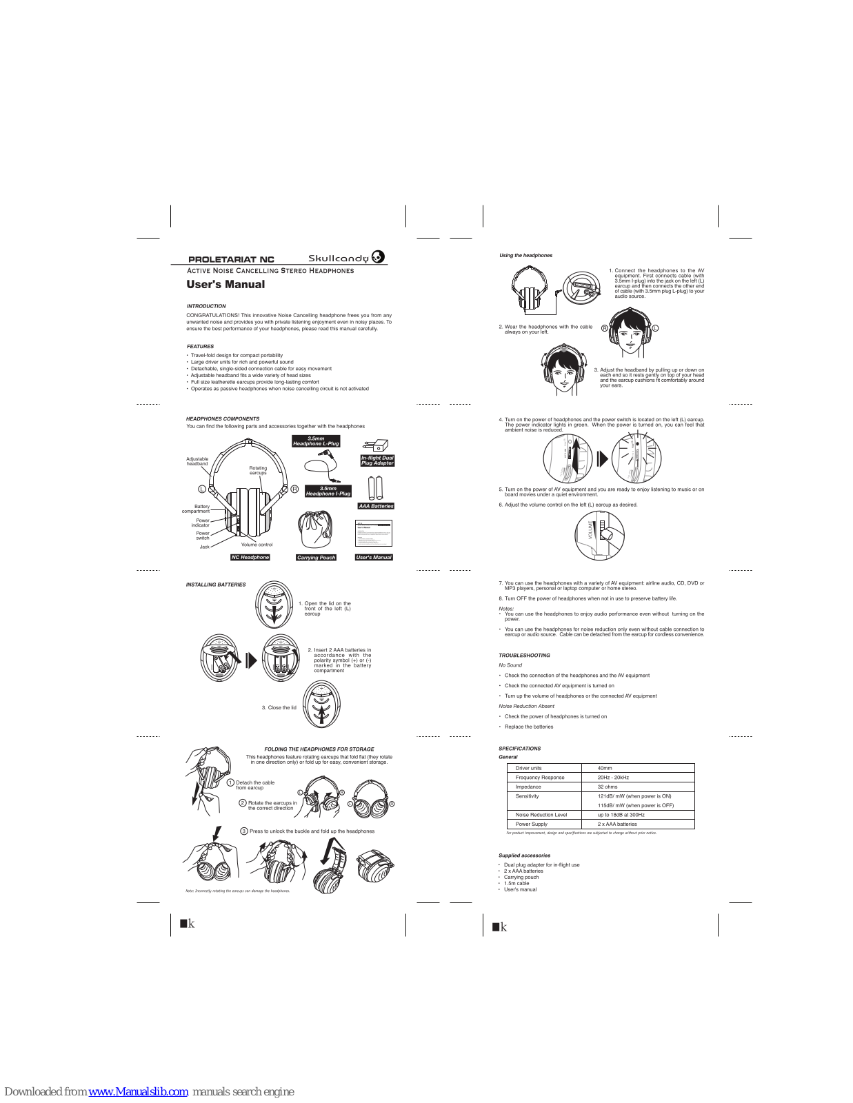 Skullcandy Proletariat NC User Manual