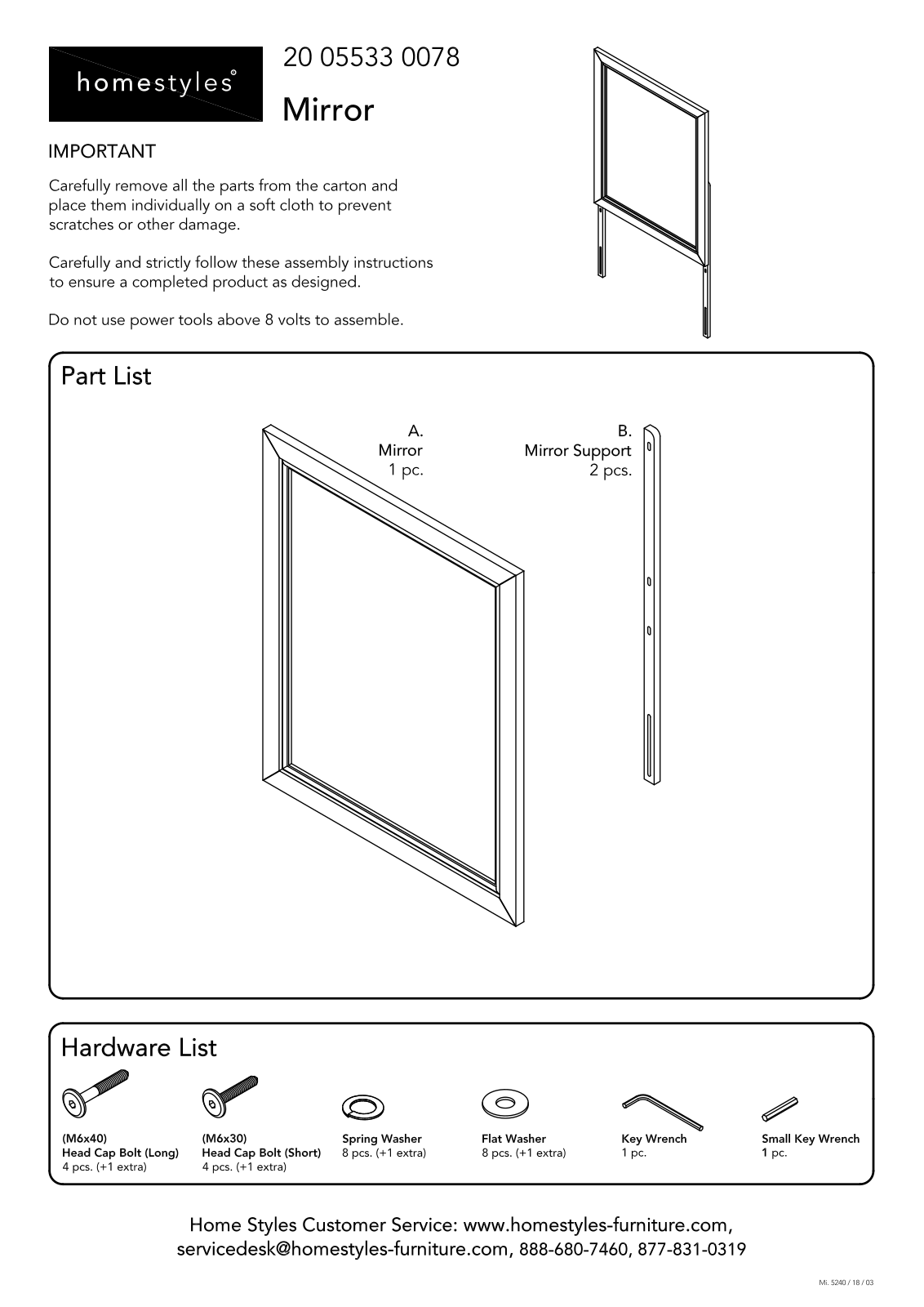 Homestyles 20 05533 0078 Assembly Instructions