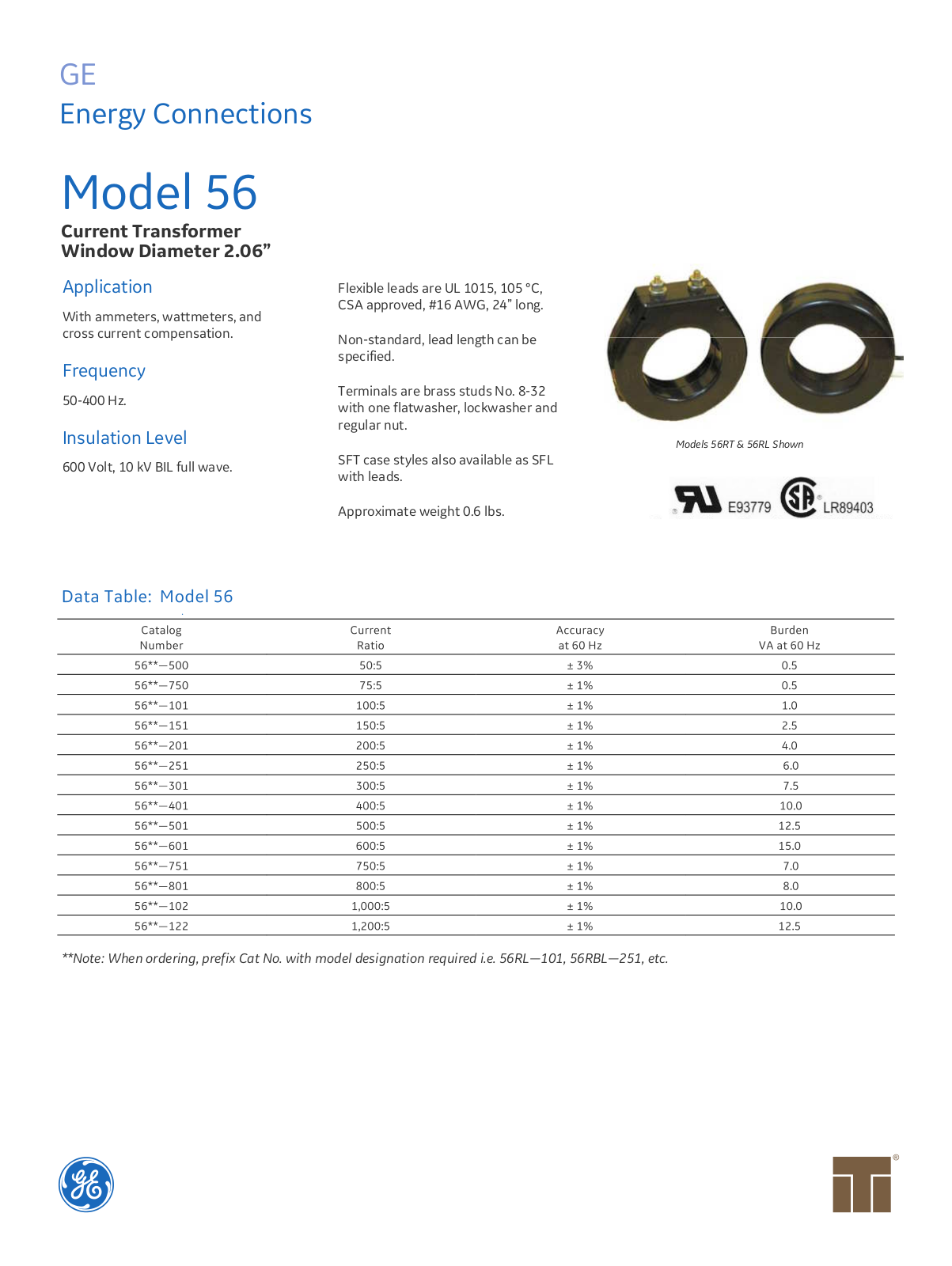 Instrument Transformer, Div of GE 56 Data Sheet