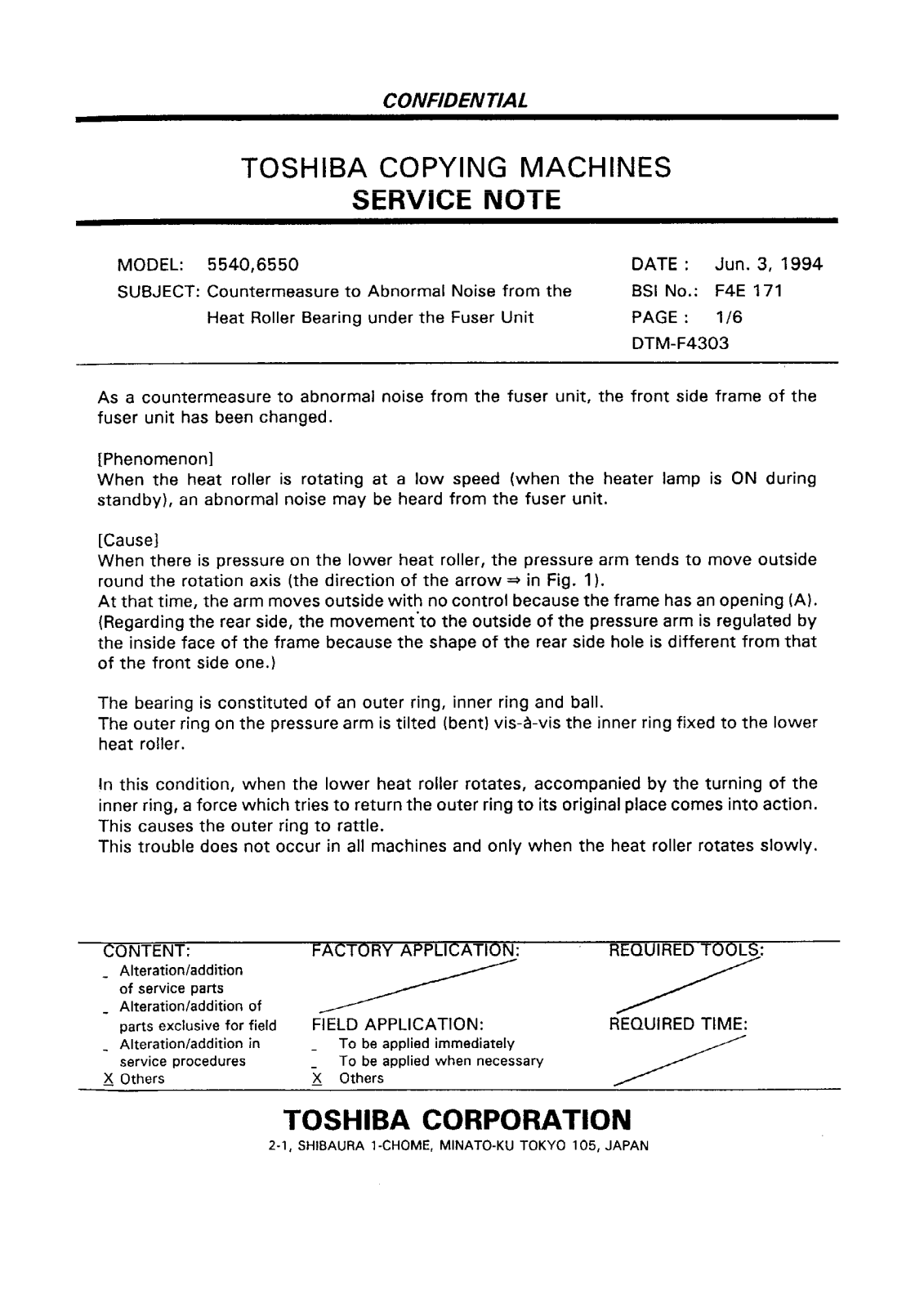 Toshiba f4e171 Service Note