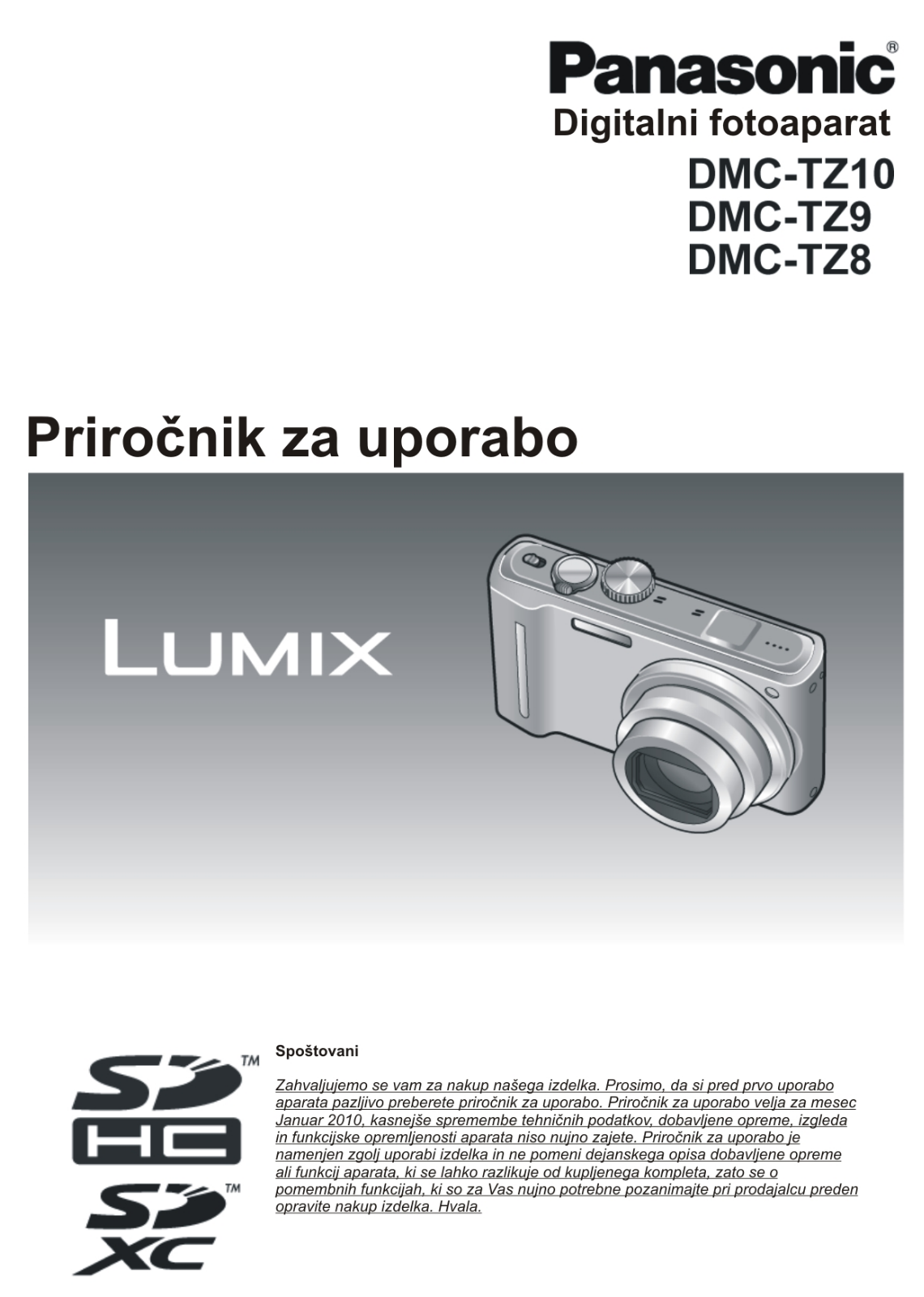 PANASONIC DMC-TZ10 User Manual