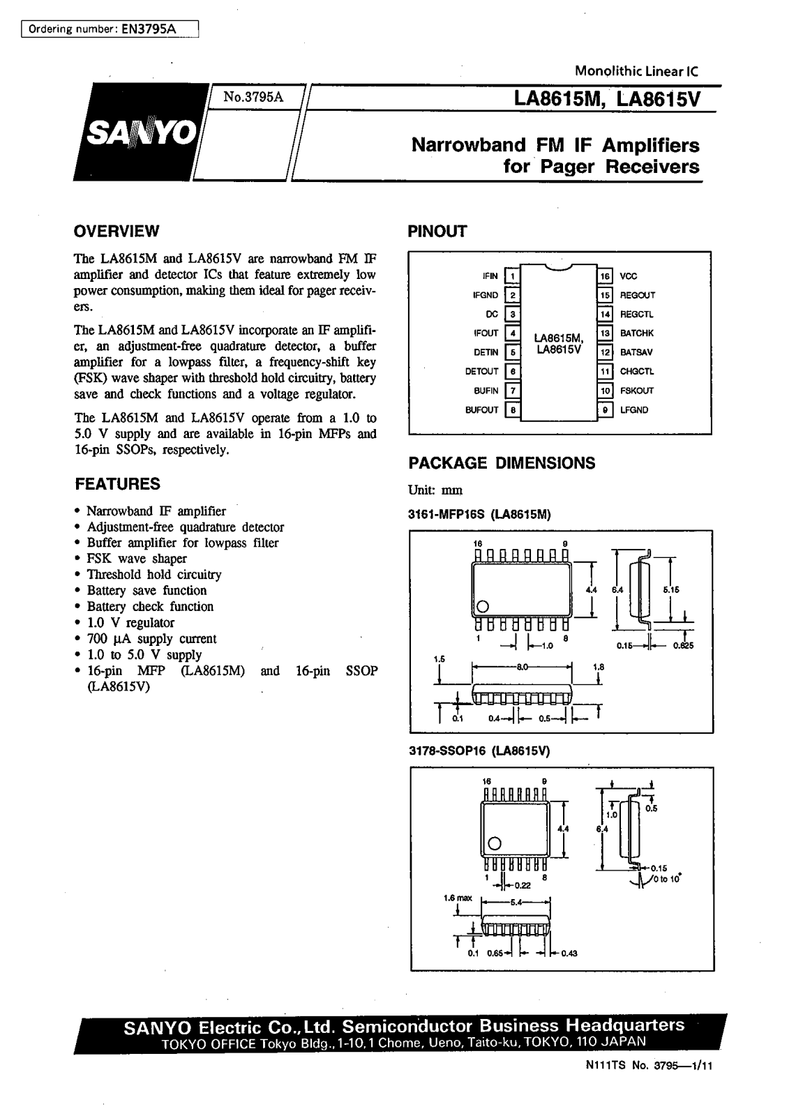 SANYO LA8615V Datasheet