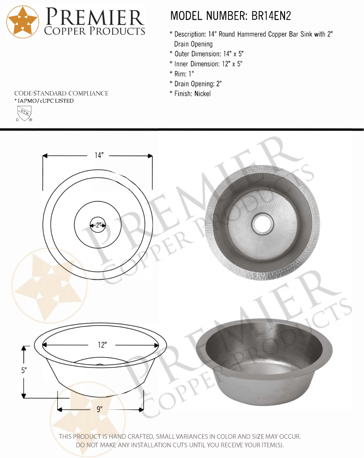 Premier Copper Products IER1688 Specifications - ManualMachine.com