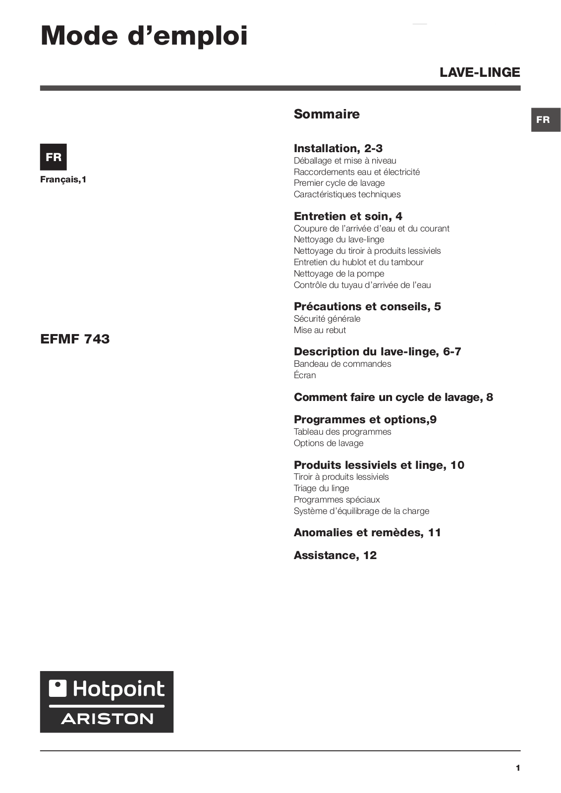 Hotpoint EFMF 743 FR User Manual