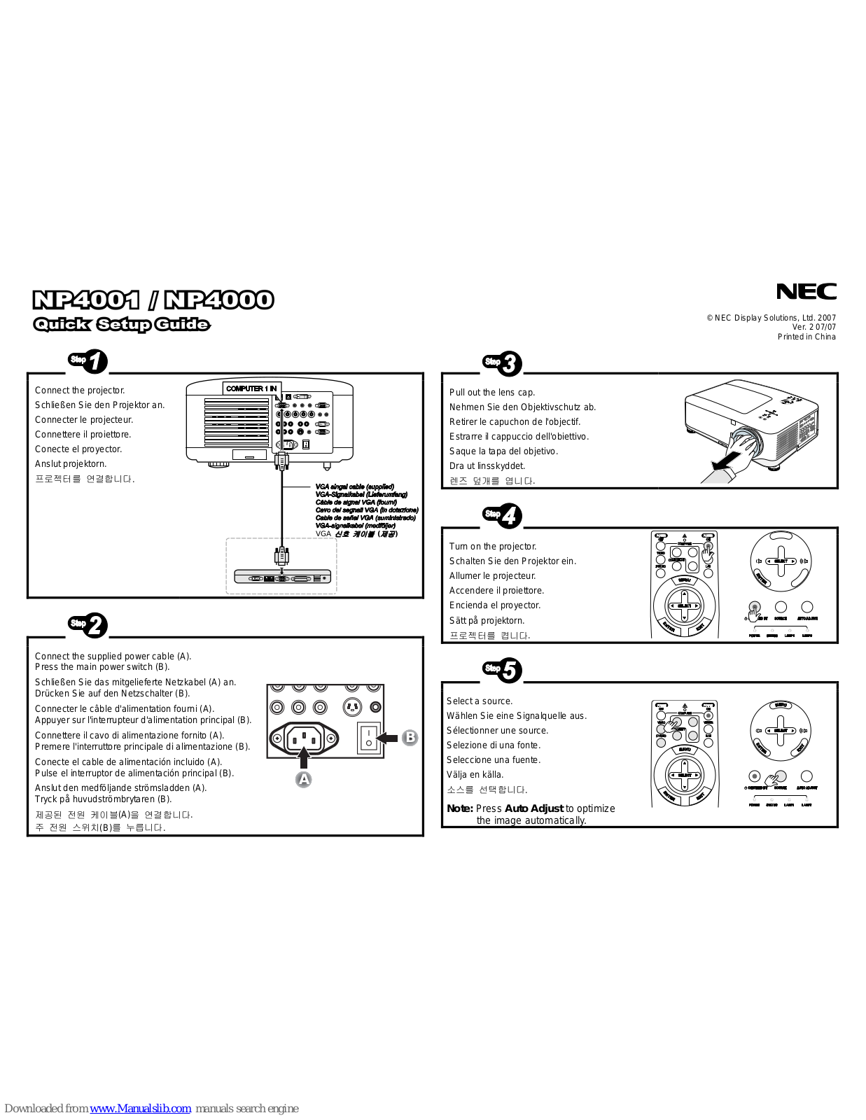 NEC NP4000, NP4001, NP4001-R Quick Setup Manual