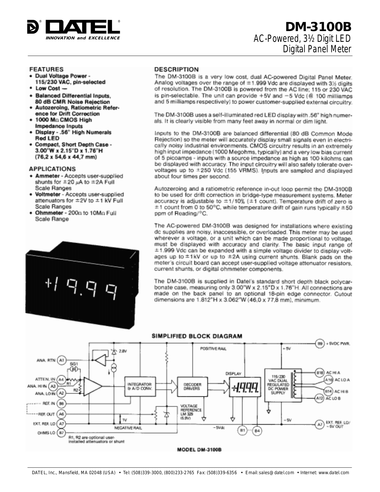 Datasheet DM-3100B-1 Datasheet (DATEL) - ManualMachine.com