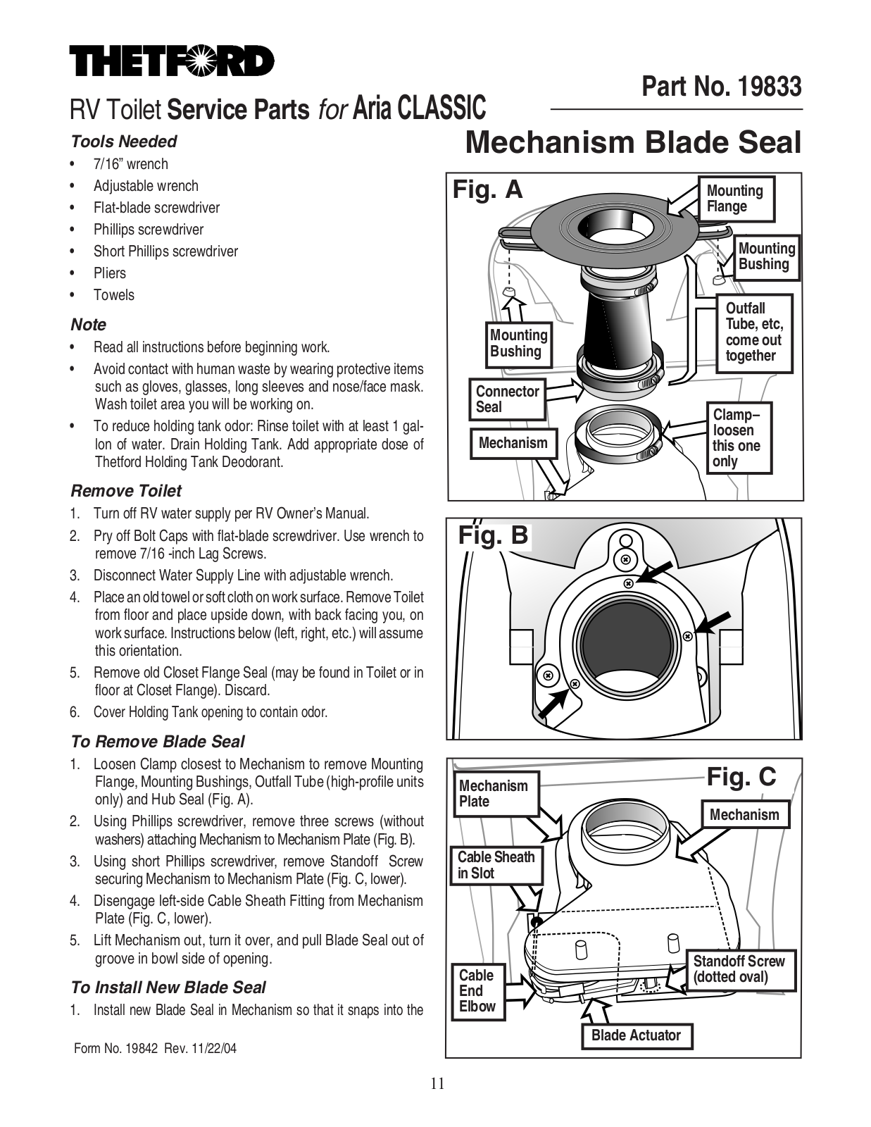 Thetford 19833 User Manual