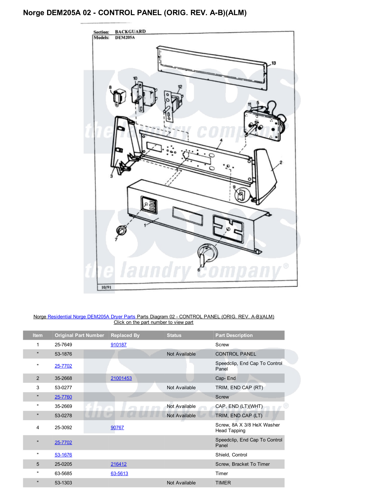 Norge DEM205A Parts Diagram