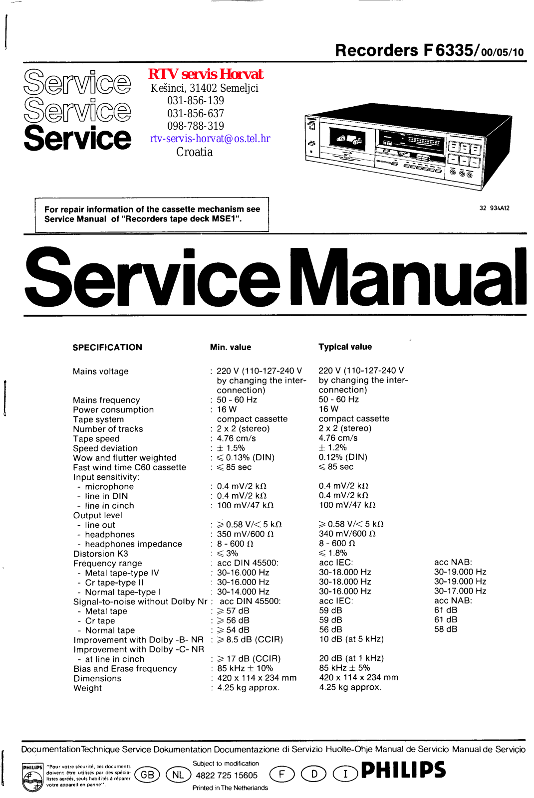 Philips F-6335 Service manual
