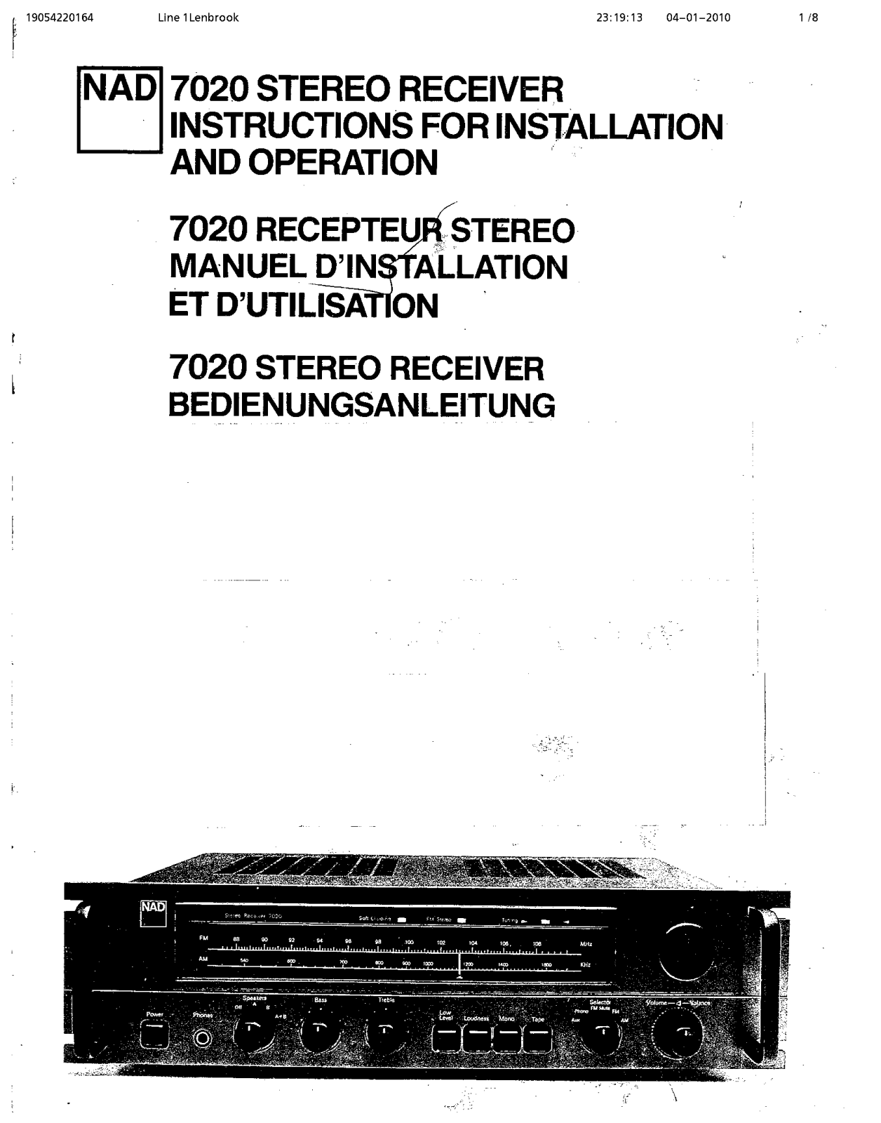 NAD 7020 Owners manual