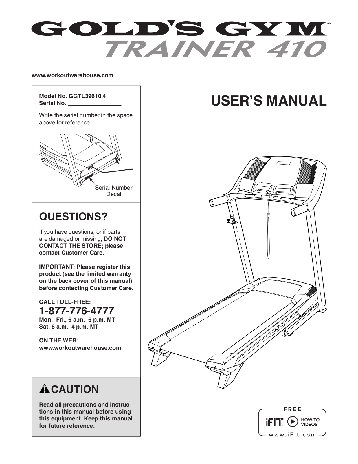 Gold's Gym GGTL396104 Owner's Manual