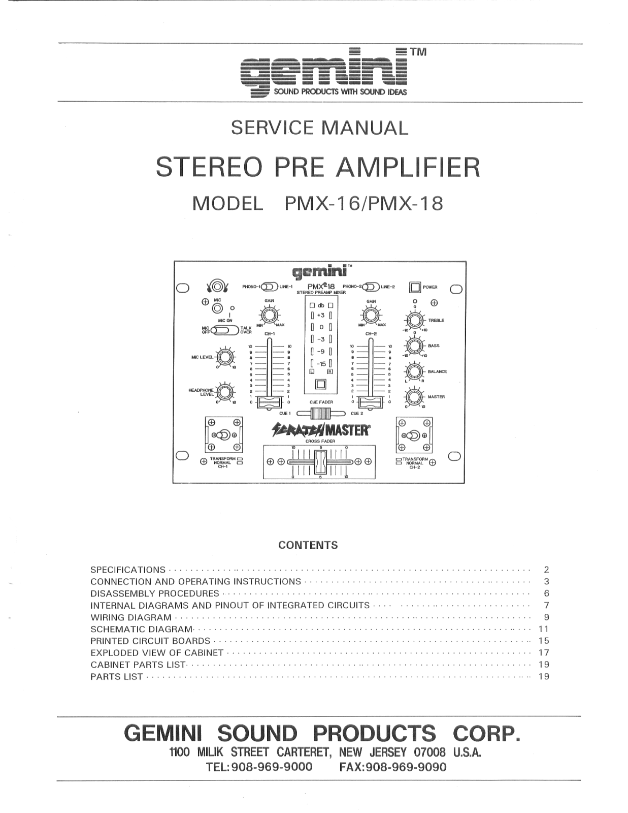 Gemini Sound PMX-16, PMX-18 Service manual