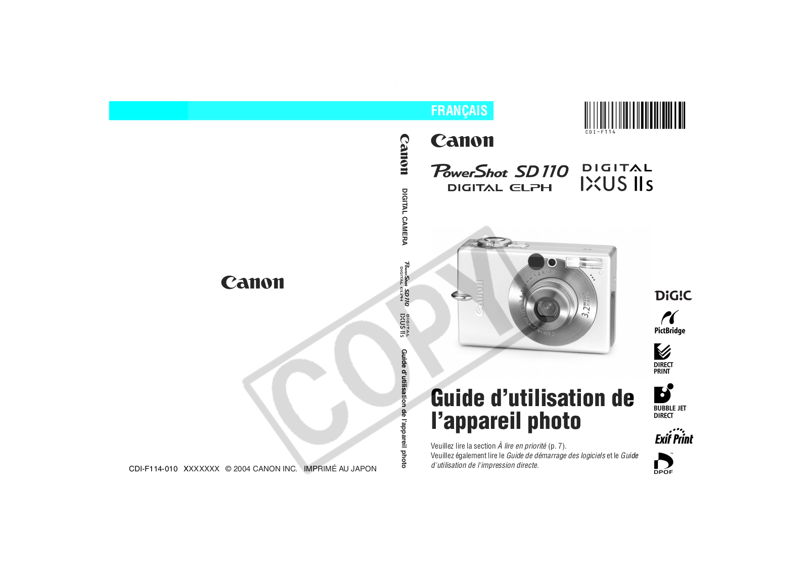 Canon SD110, IXUS IIs User Manual