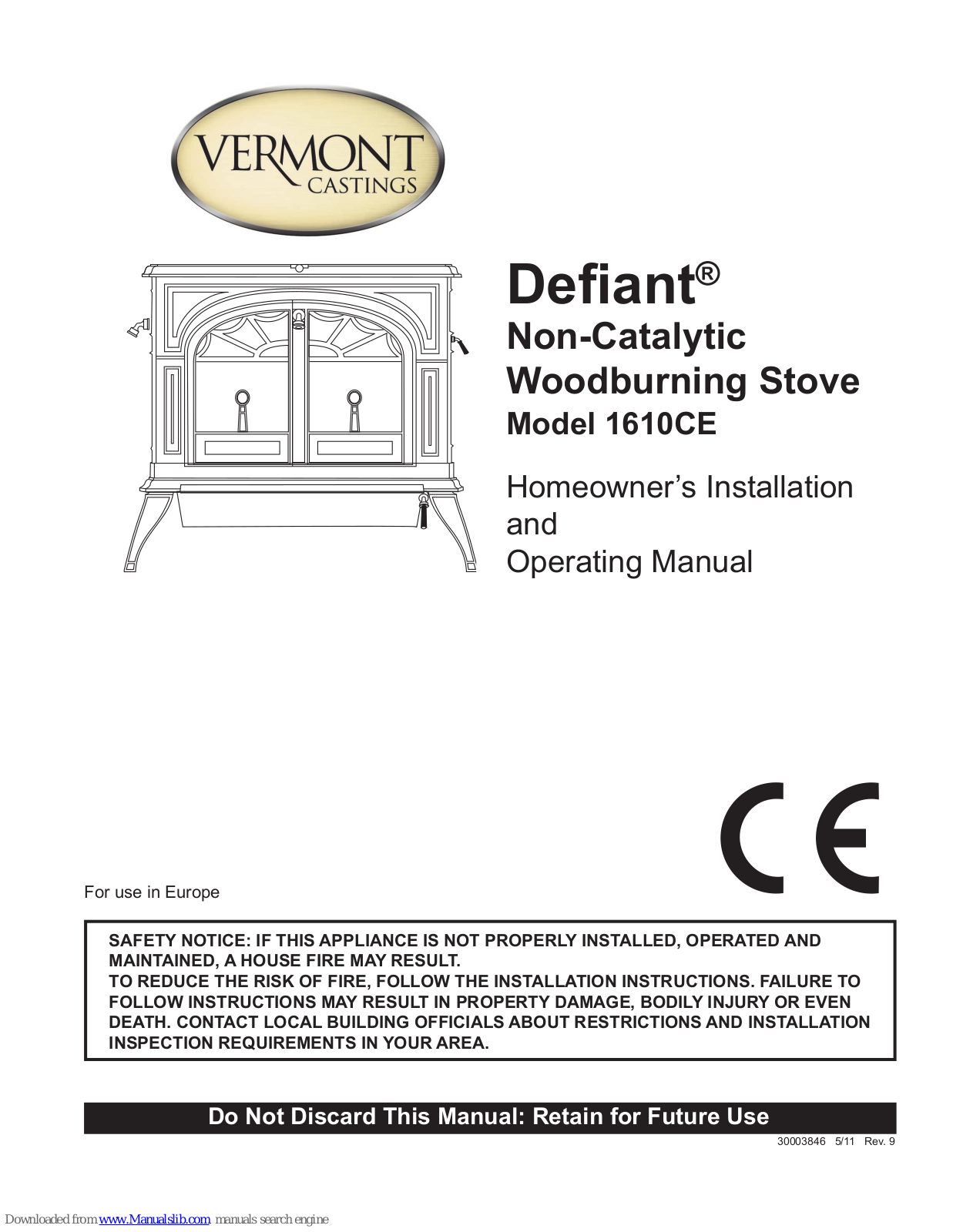 Vermont Castings Defiant 1610C Homeowner's Installation And Operating Manual