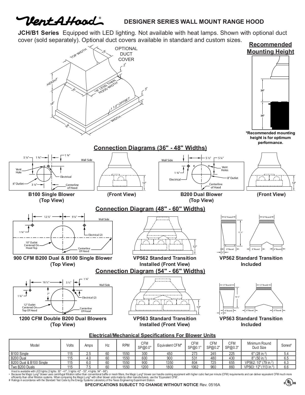 Vent-A-Hood JCH242B1SSAS Specs