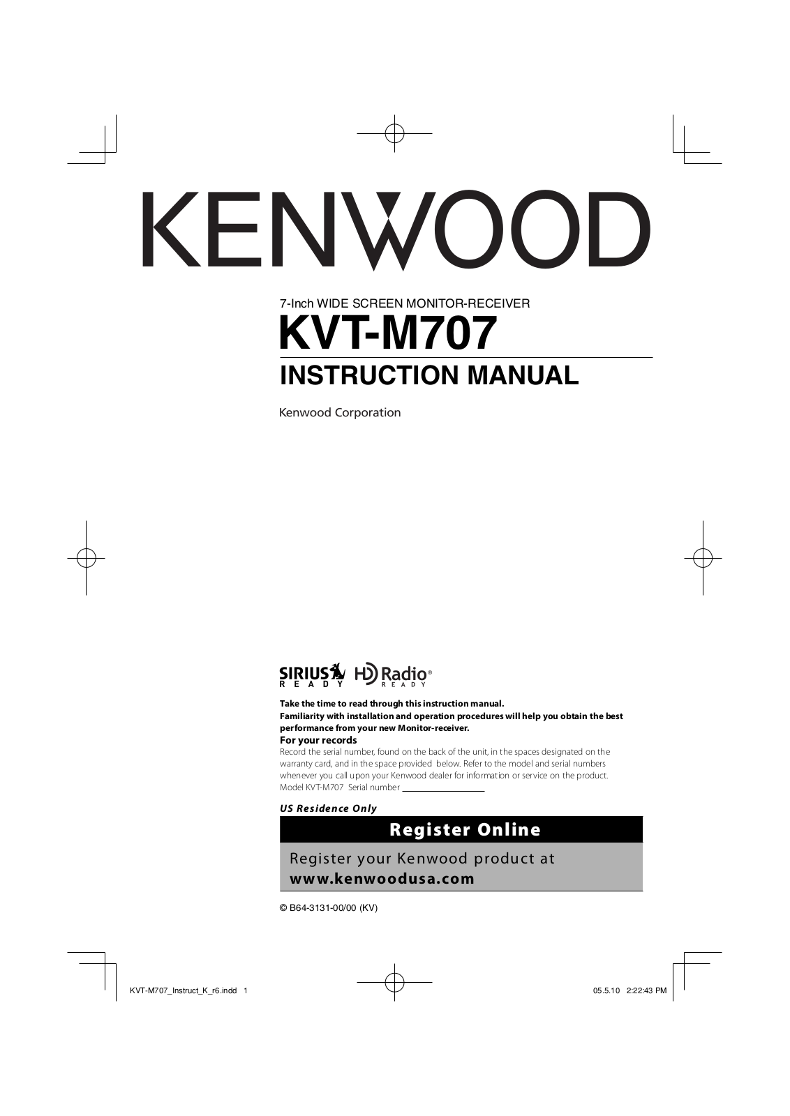 Kenwood KVT-M707 Owner's Manual