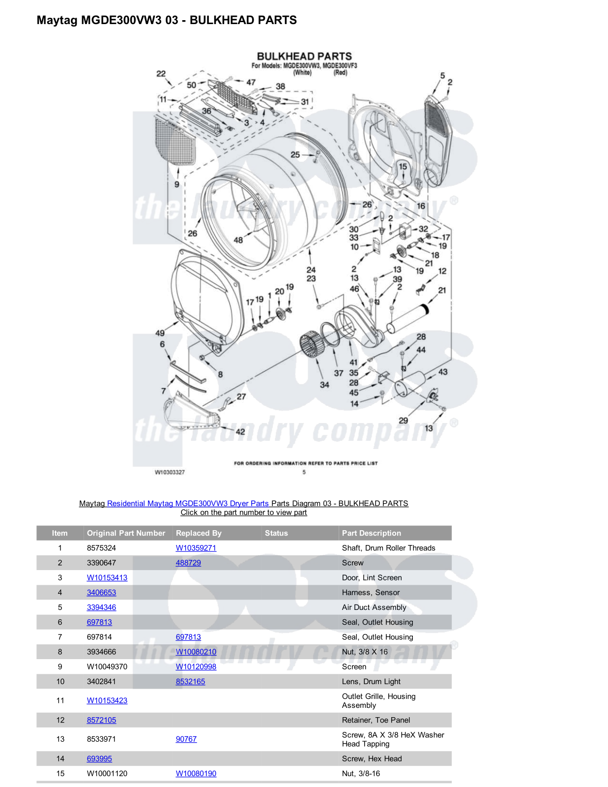 Maytag MGDE300VW3 Parts Diagram